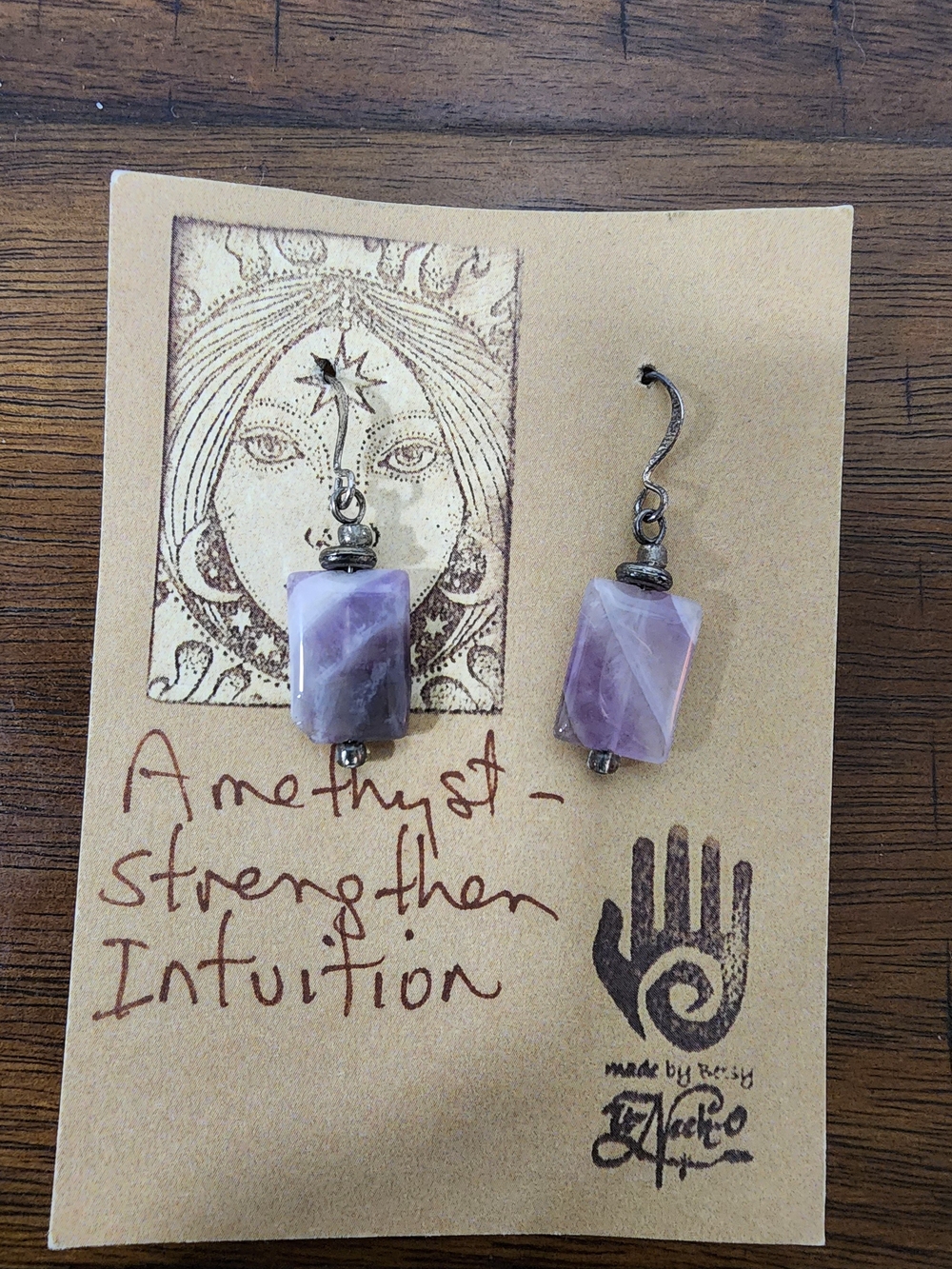 Hand Crafted Amethyst Rectangle Drop Earrings - Lavender Purple